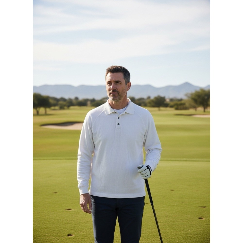 ADIDAS Climalite Long Sleeve Polo Mens Medium White Performance Golf 0117